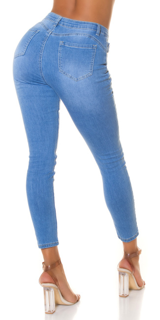 Hoge taille skinny jeans geribde blauw